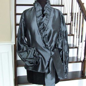 Beautiful Gray Ruffled Taffeta Blouse Top for Formal Elegant Evening Party XL